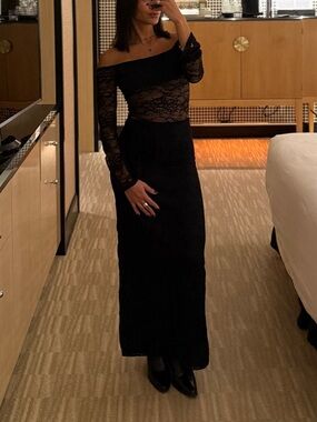 Princess Polly Black Lace Off-Shoulder Maxi Dress